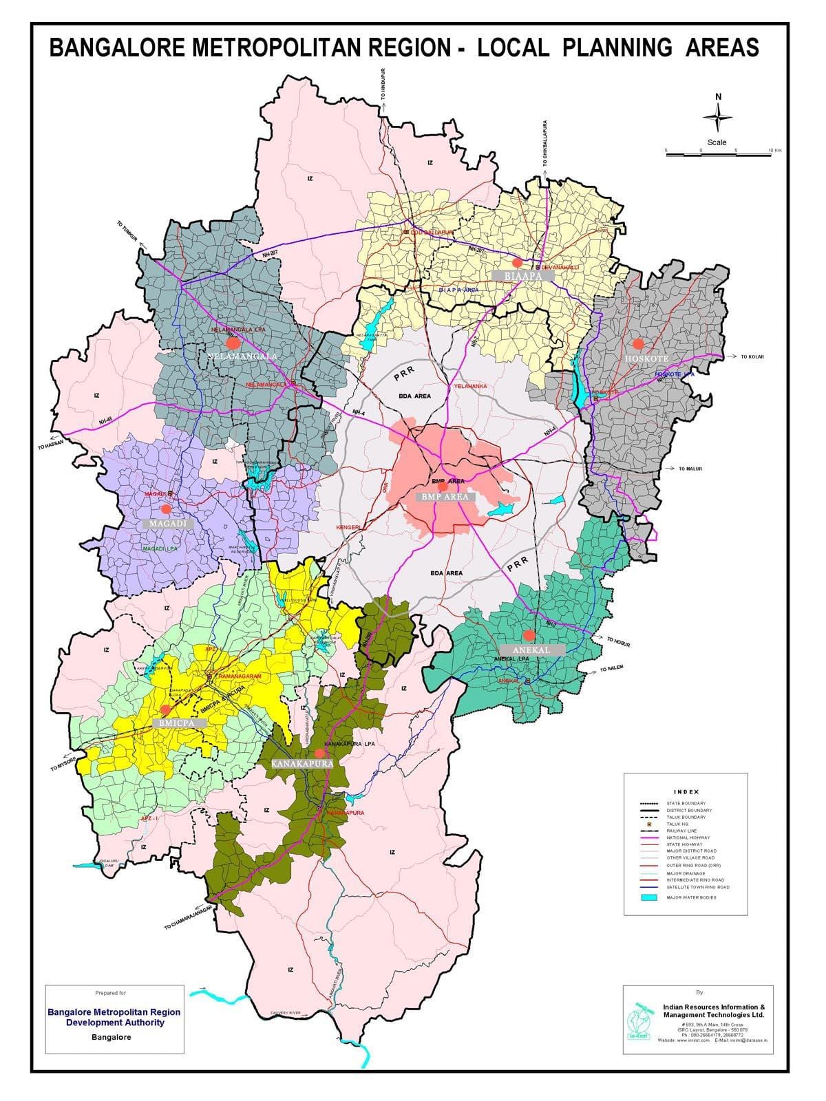 બેંગલોર સાથે નકશો વિસ્તારોમાં
