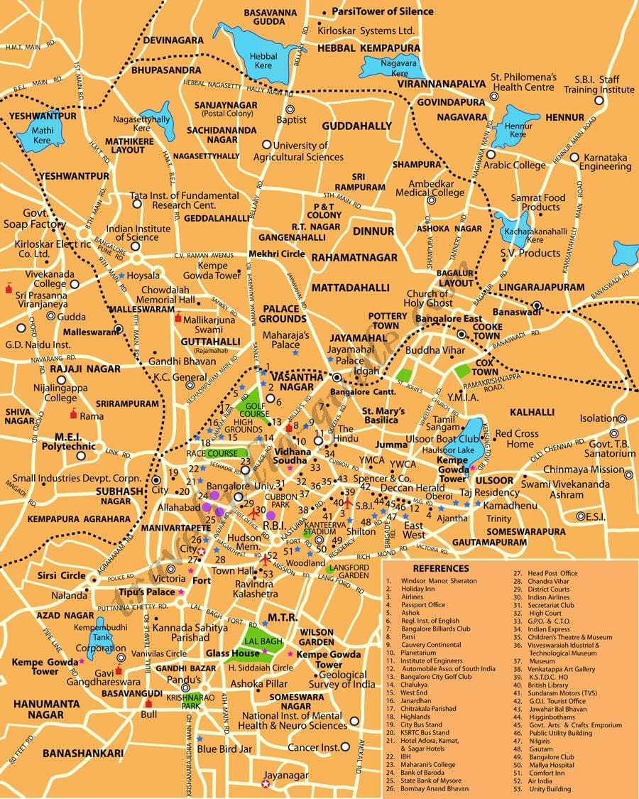 Banglore પ્રવાસી સ્થળો નકશો