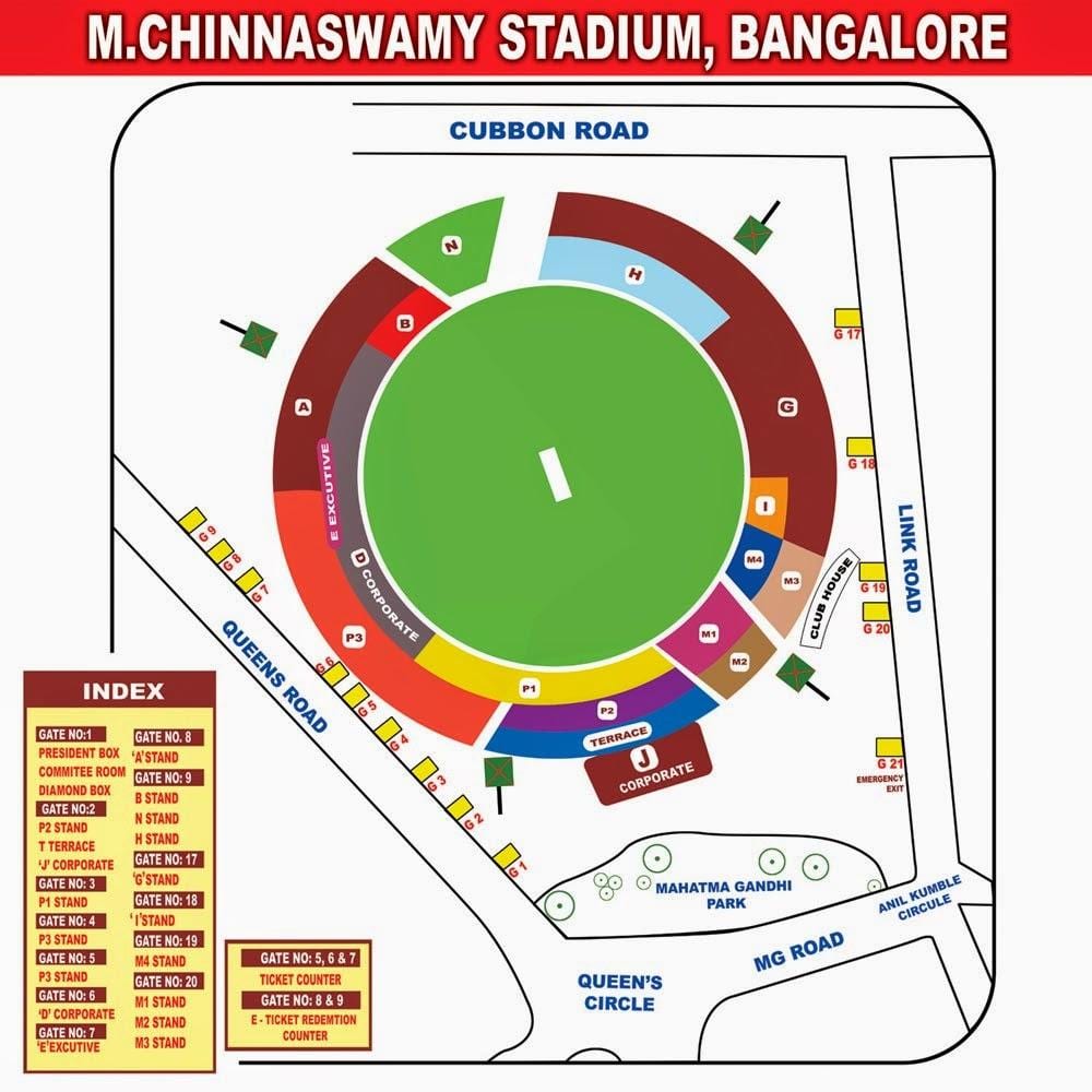 Chinnaswamy સ્ટેડિયમ બેઠક નકશો
